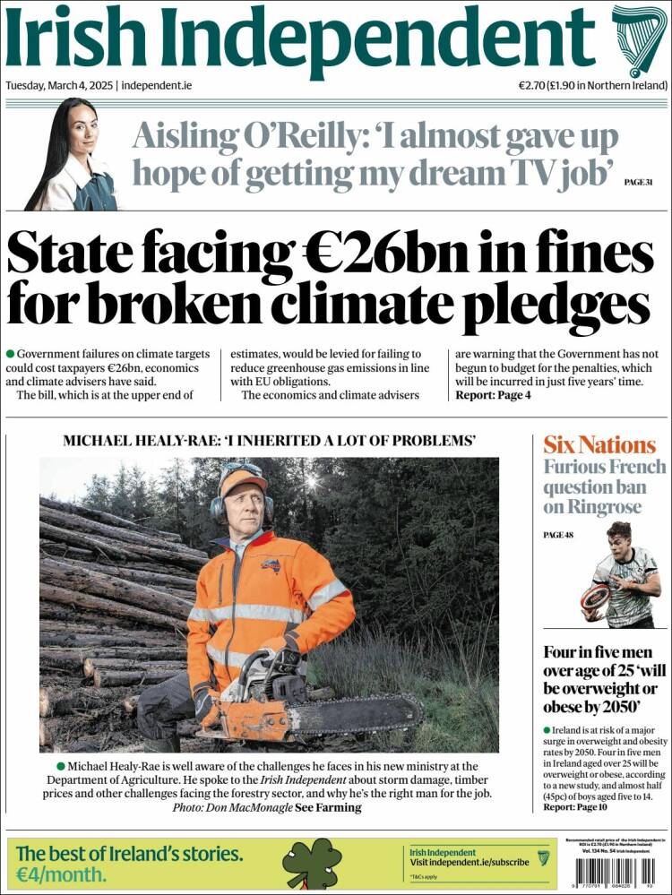 Portada de Irish Independent (Irlanda)