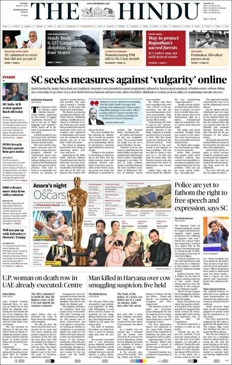 Portada de The Hindu (India)