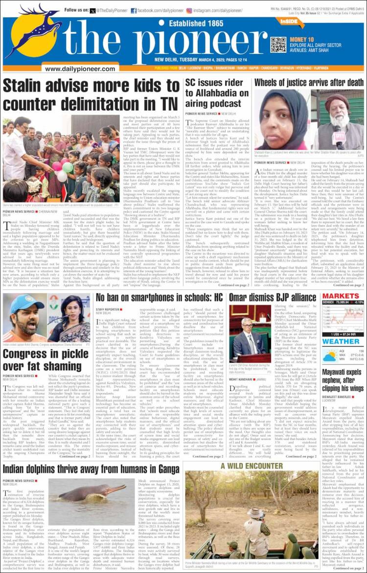 Portada de The Pioneer (India)