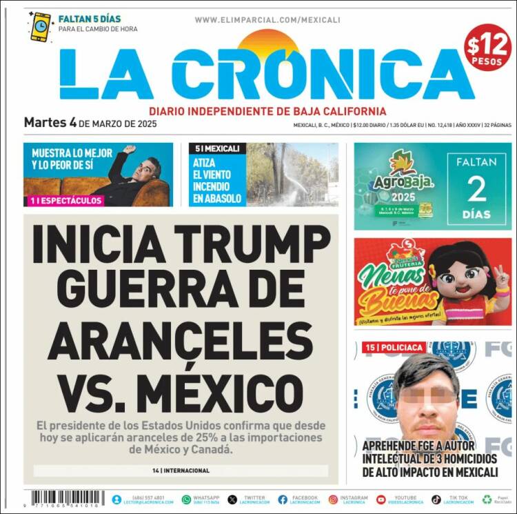 Portada de La Crónica de Baja California (M&eacute;xico)