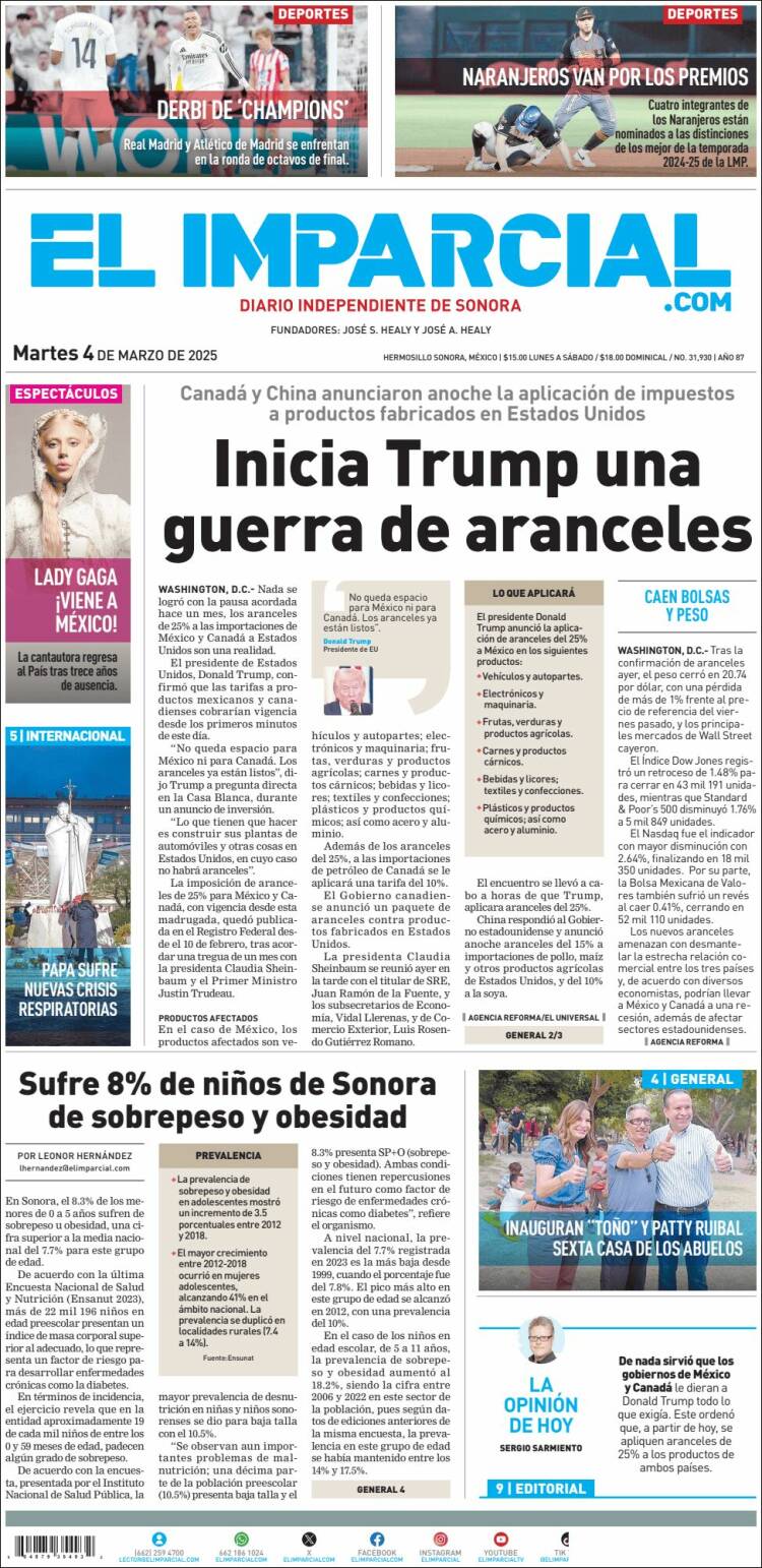 Portada de El Imparcial (M&eacute;xico)