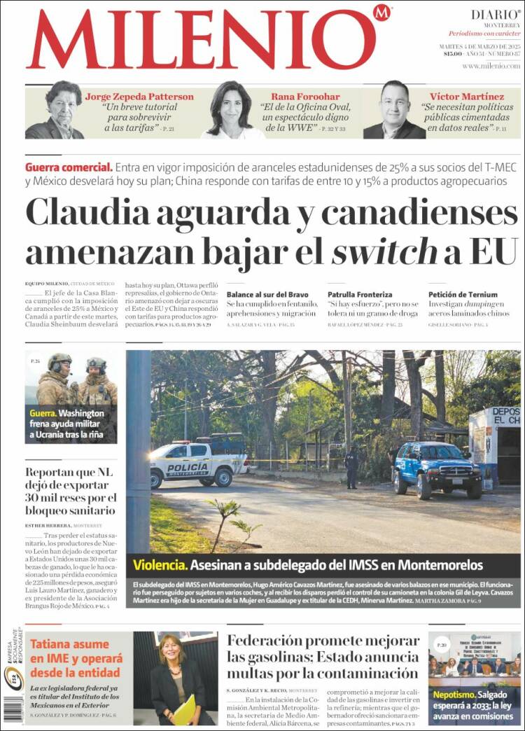 Portada de Milenio de Monterrey (M&eacute;xico)