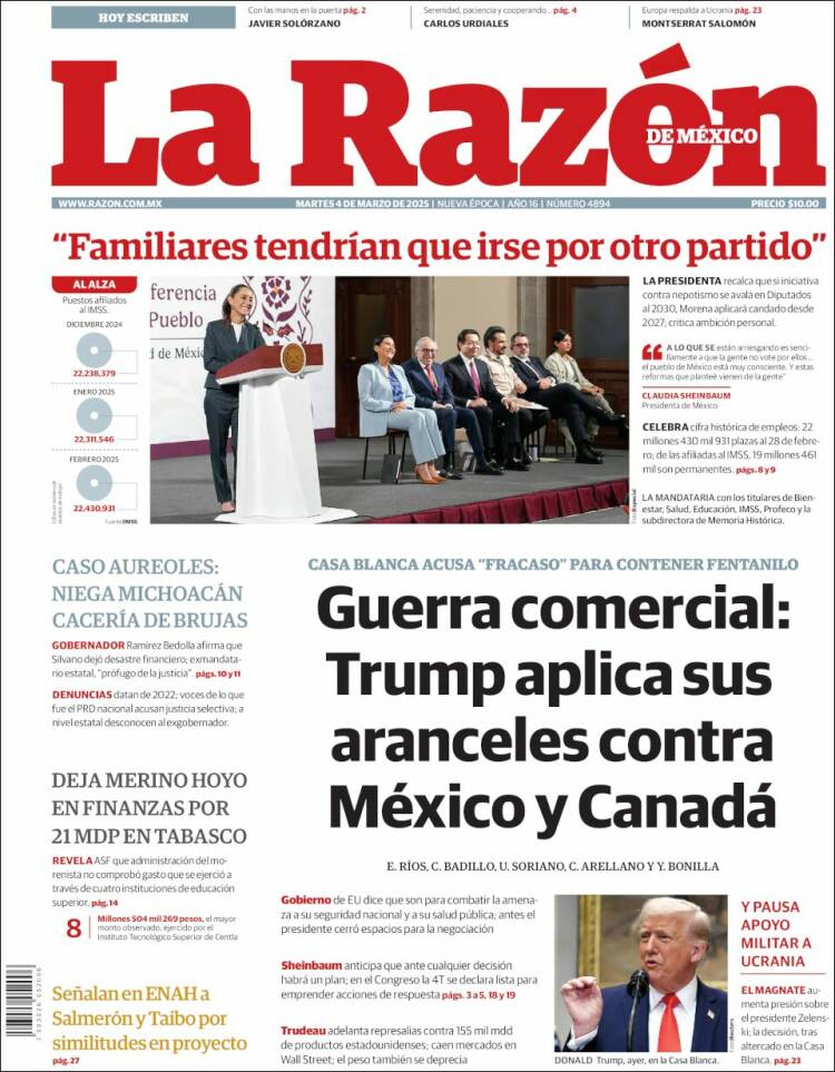 Portada de La Razón (M&eacute;xico)