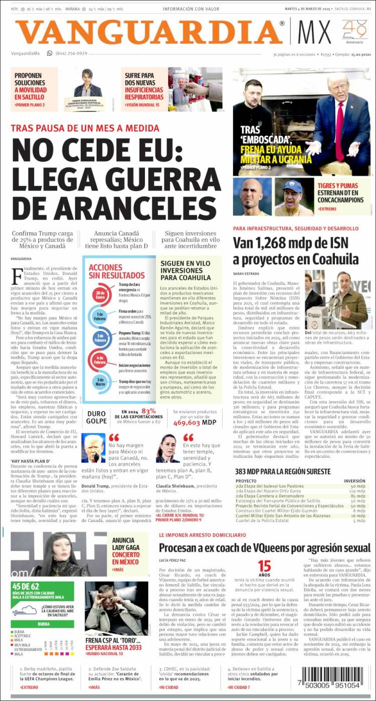 Portada de Vanguardia (M&eacute;xico)