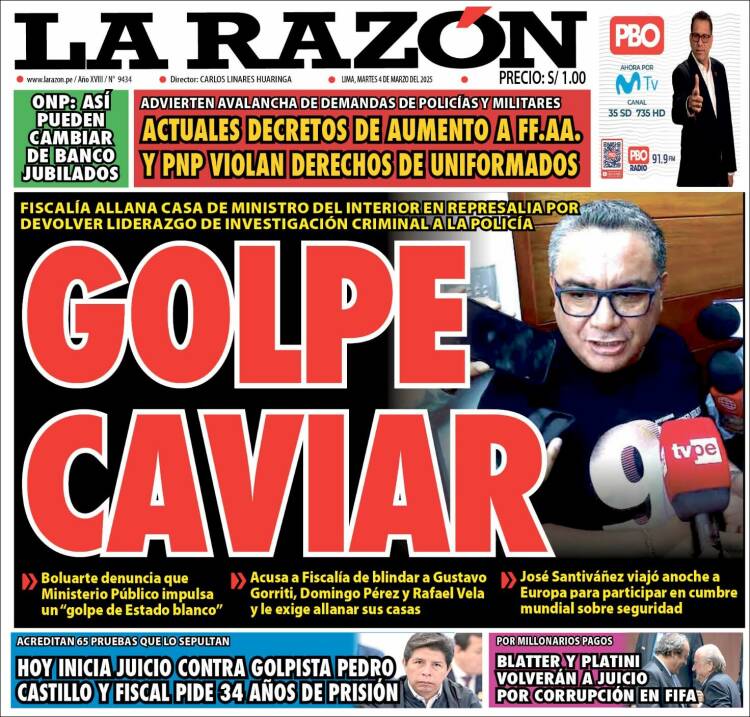 Portada de La Razón (Per&uacute;)