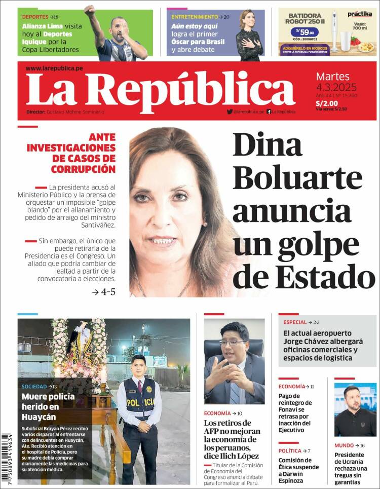 Portada de La Republica (Per&uacute;)