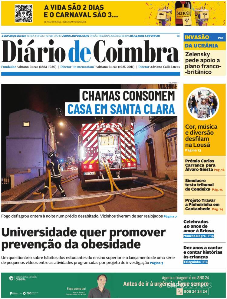 Portada de Diário de Coimbra (Portugal)