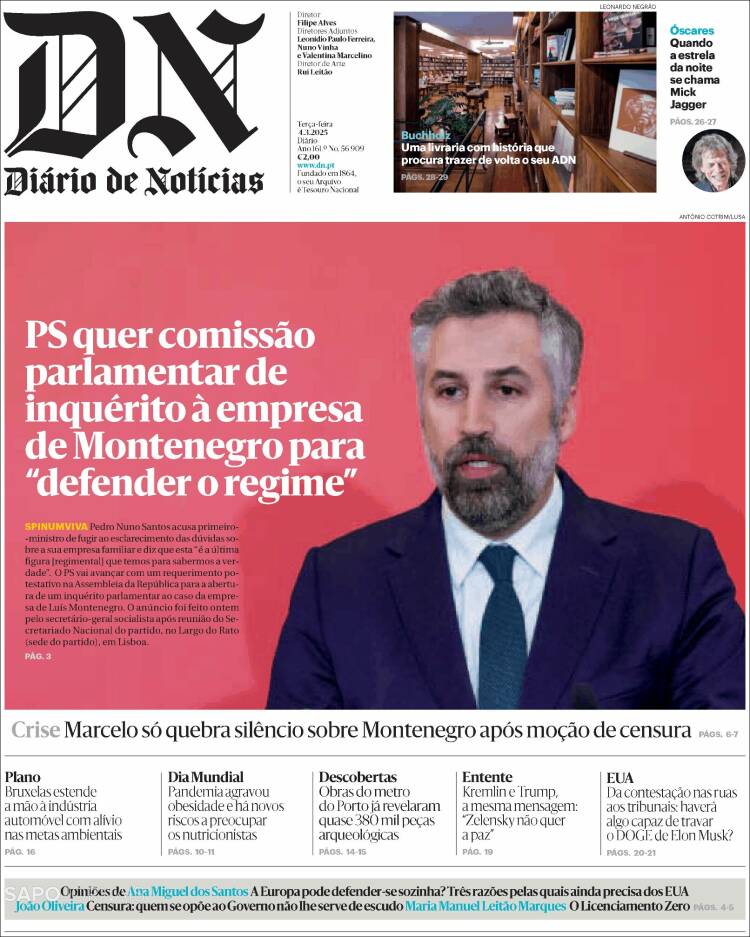 Portada de Diário de Noticias (Portugal)