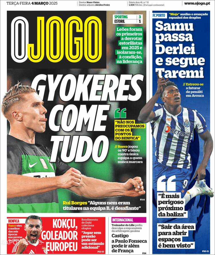 Portada de O Jogo (Portugal)