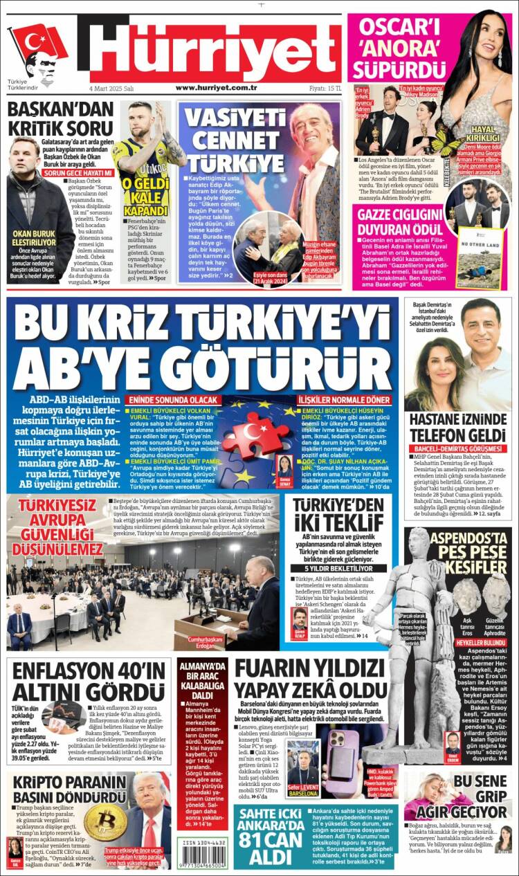 Portada de Hürriyet (Turqu&iacute;a)