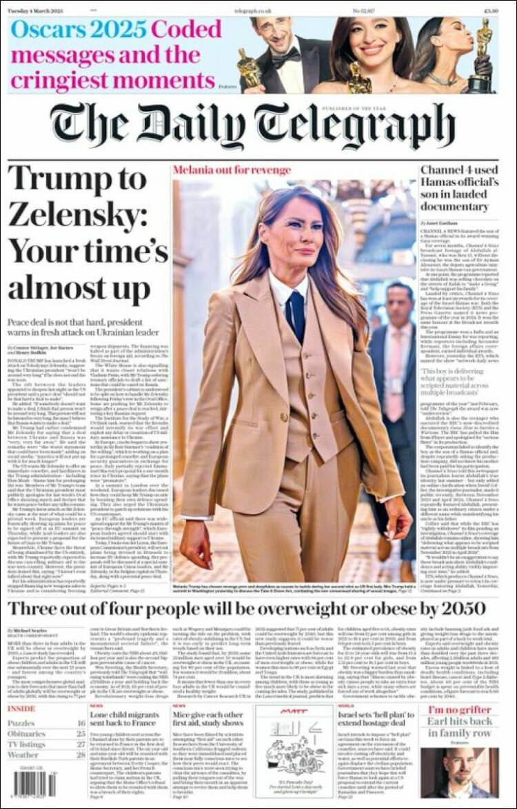 Portada de Daily Telegraph (Reino Unido)