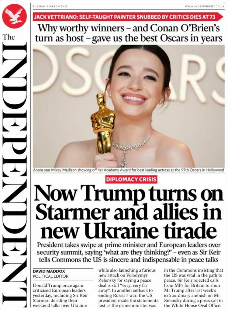Portada de The Independent (Reino Unido)