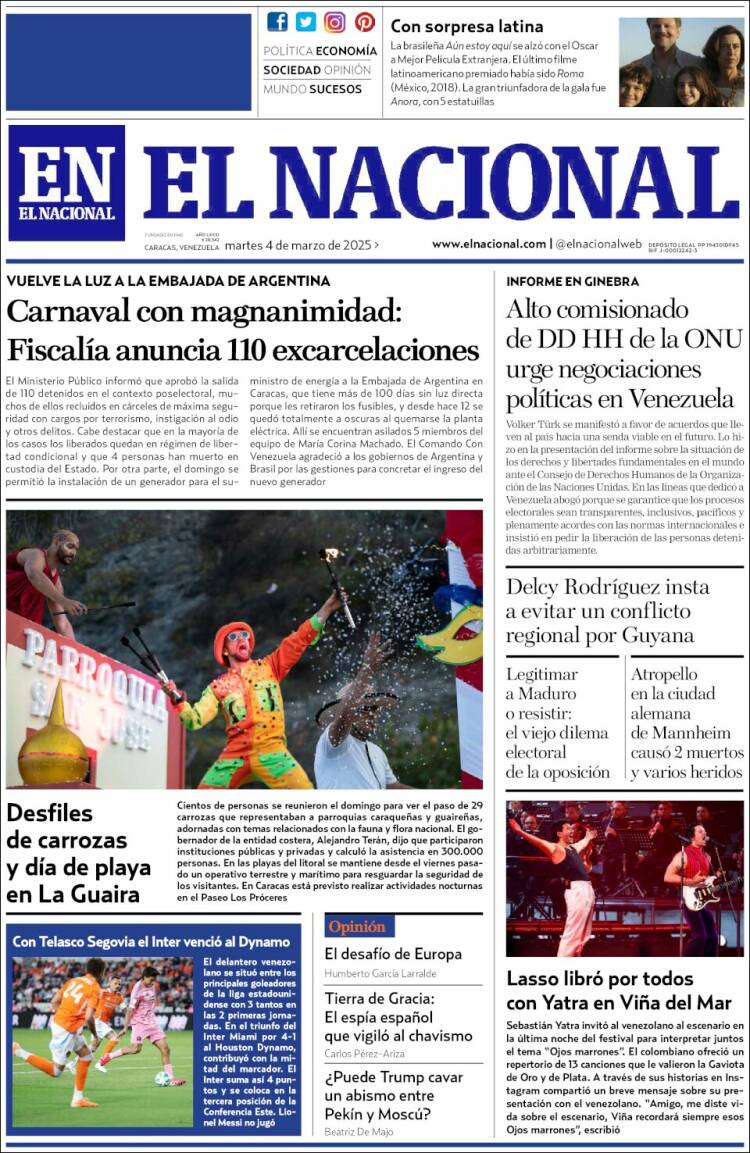 Portada de El Nacional (Venezuela)