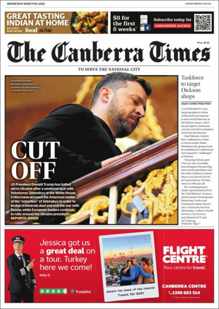 Portada de The Canberra Times (Australia)