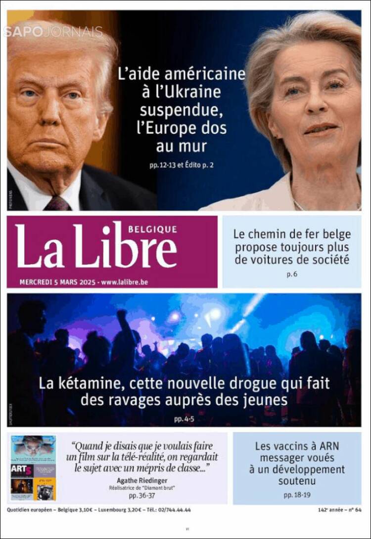 Portada de La Libre.be (B&eacute;lgica)