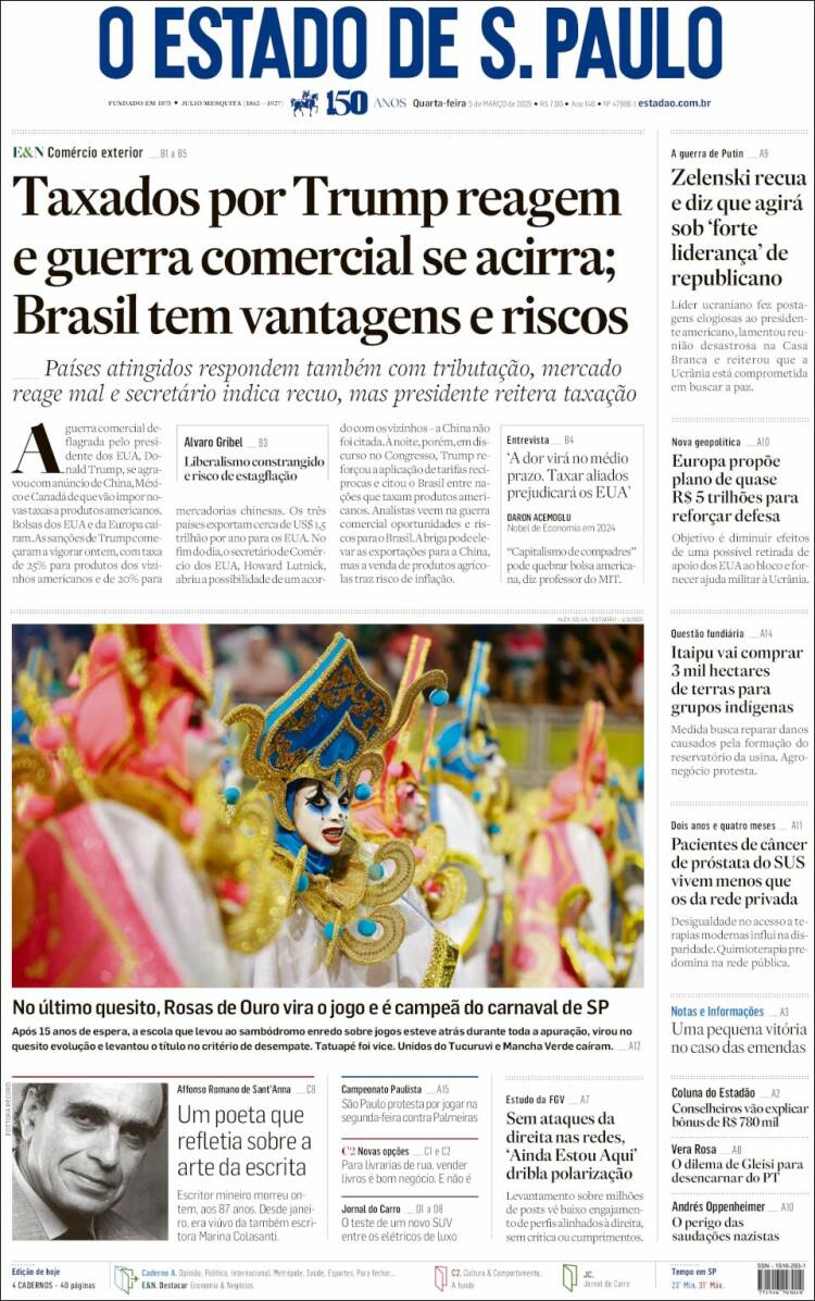 Portada de O Estado de São Paulo (Brasil)