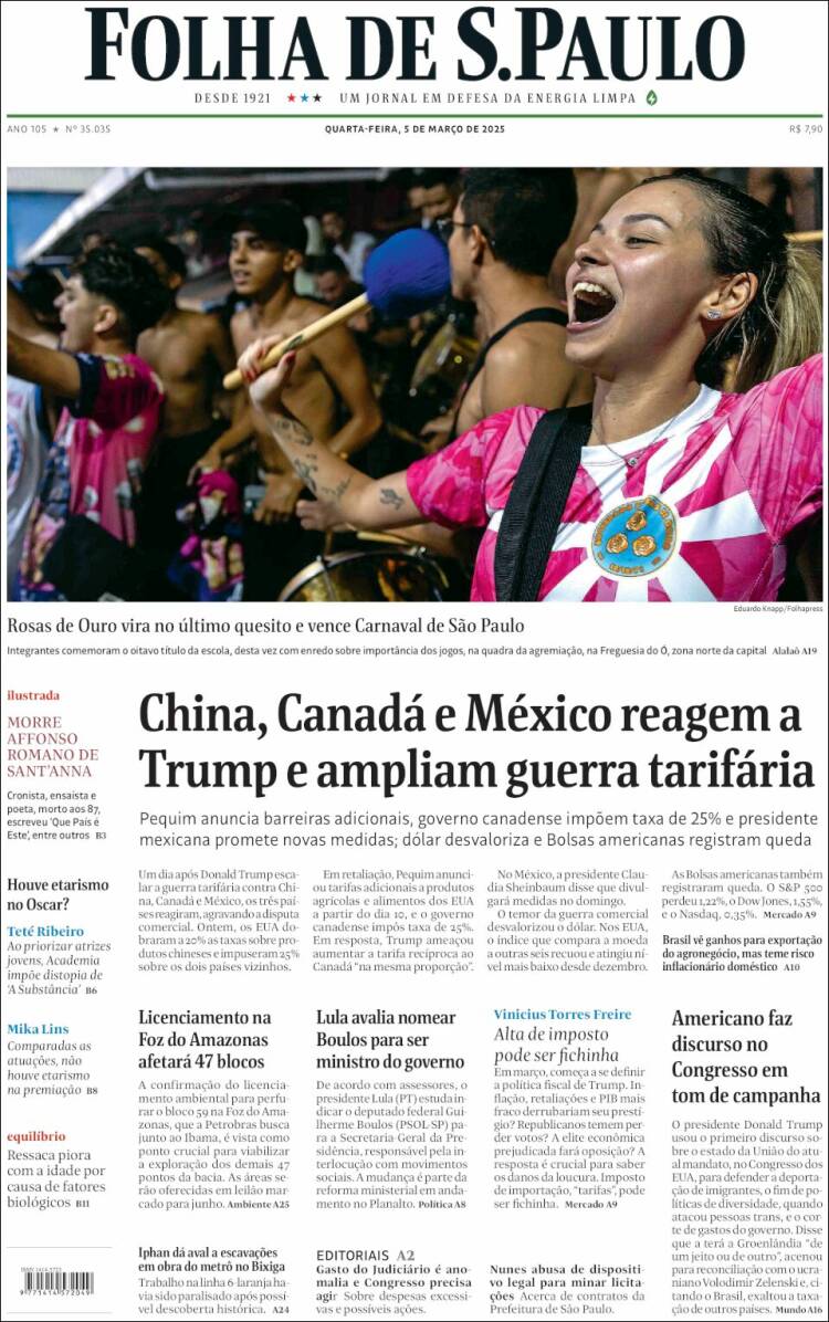 Portada de Folha de São Paulo (Brasil)