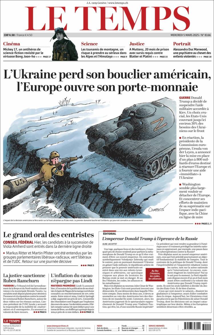 Portada de Le Matin (Suiza)