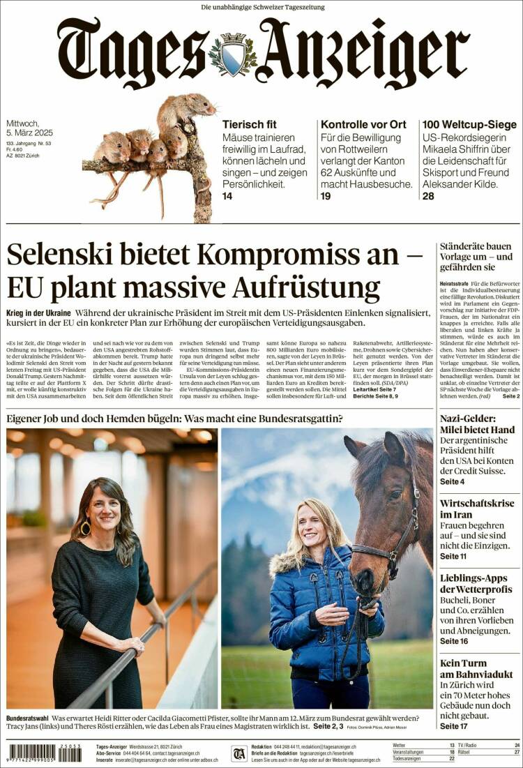 Portada de Tages-Anzeiger (Suiza)
