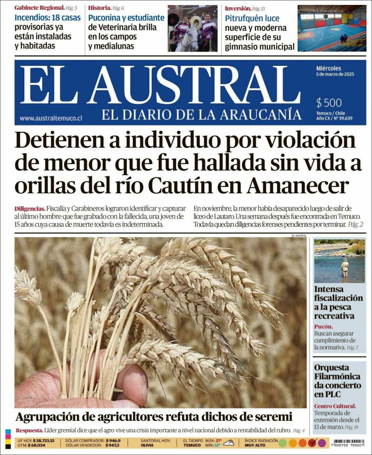 Portada de El Austral de Temuco (Chile)