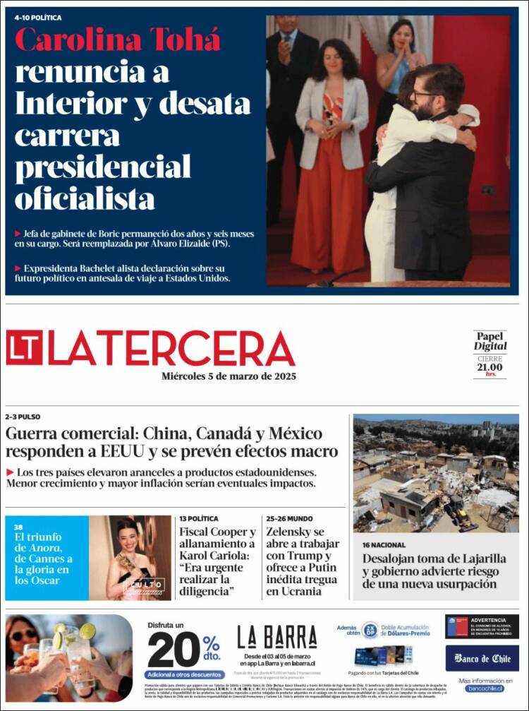 Portada de La Tercera (Chile)