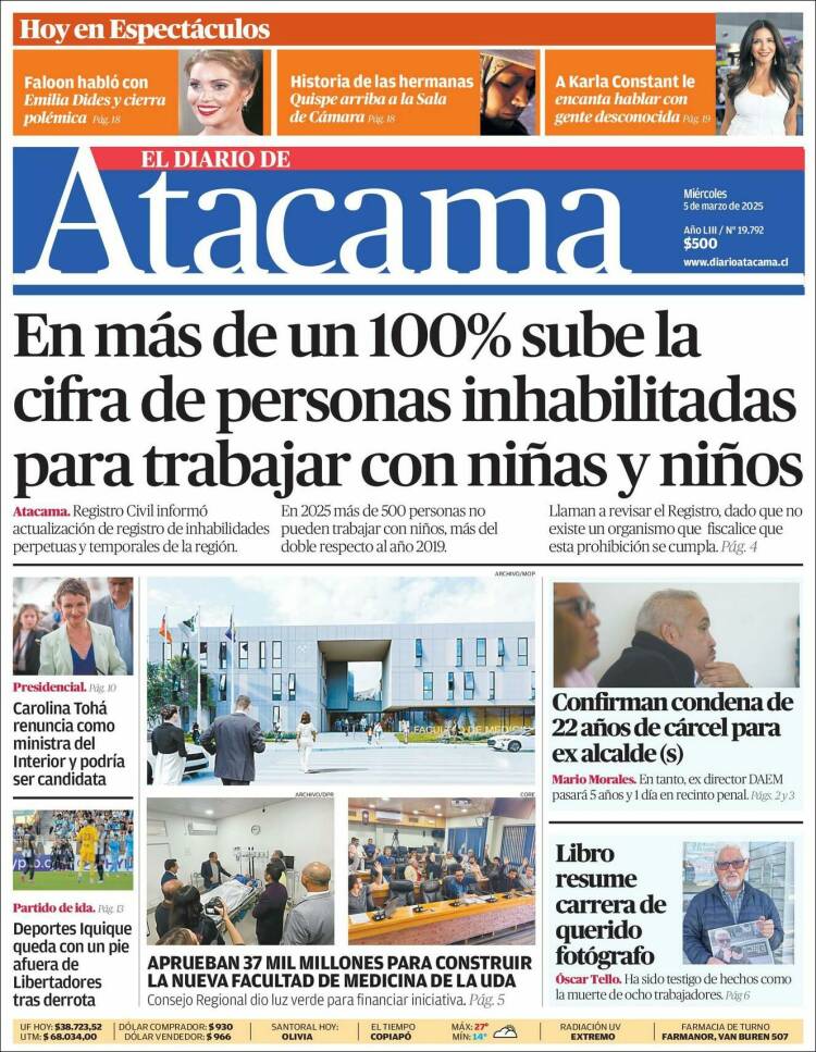 Portada de Diario de Atacama (Chile)