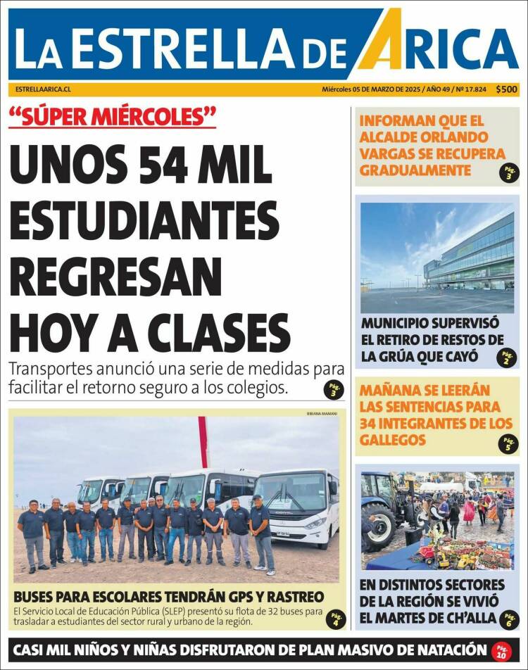 Portada de La Estrella de Arica (Chile)