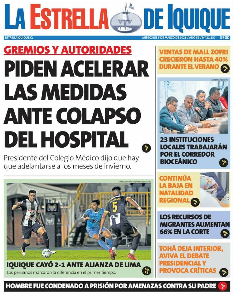 Portada de La Estrella de Iquique (Chile)