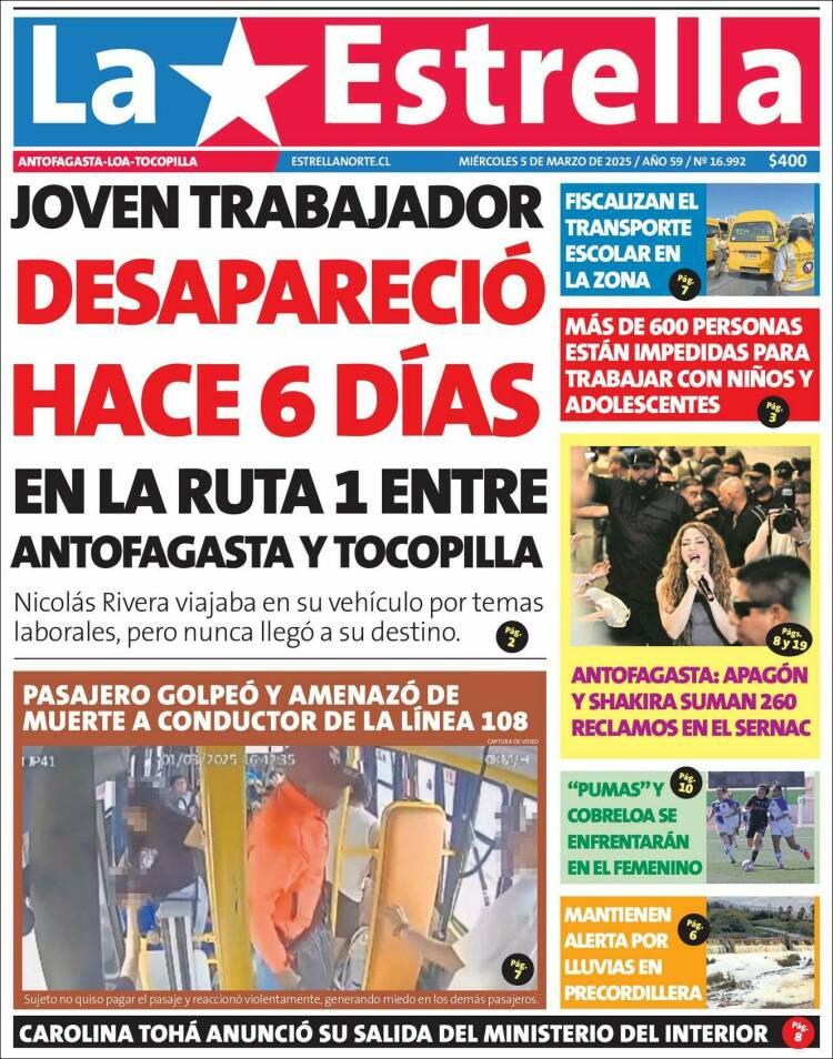 Portada de La Estrella de Tocopilla (Chile)