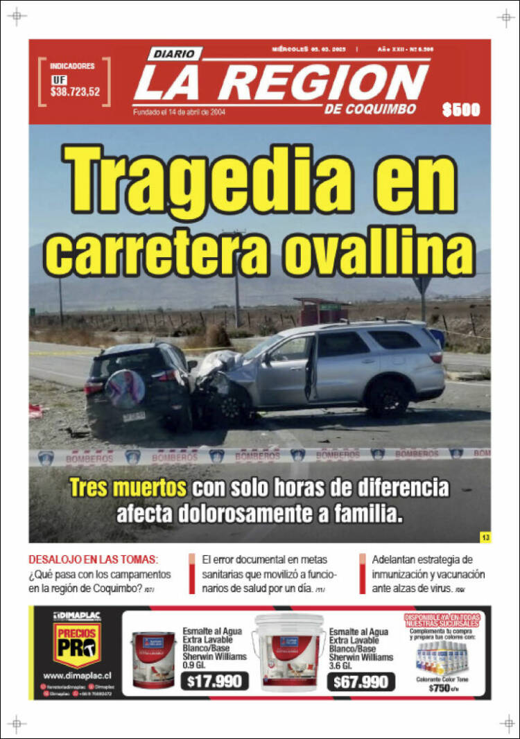Portada de Diario La Región de Coquimbo (Chile)