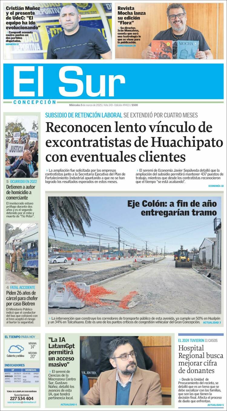 Portada de El Sur (Chile)