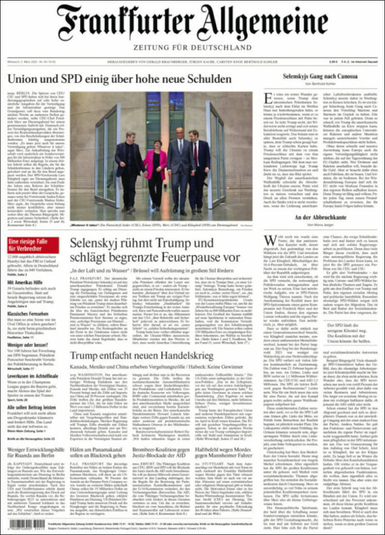 Portada de Frankfurter Allgemeine (Alemania)
