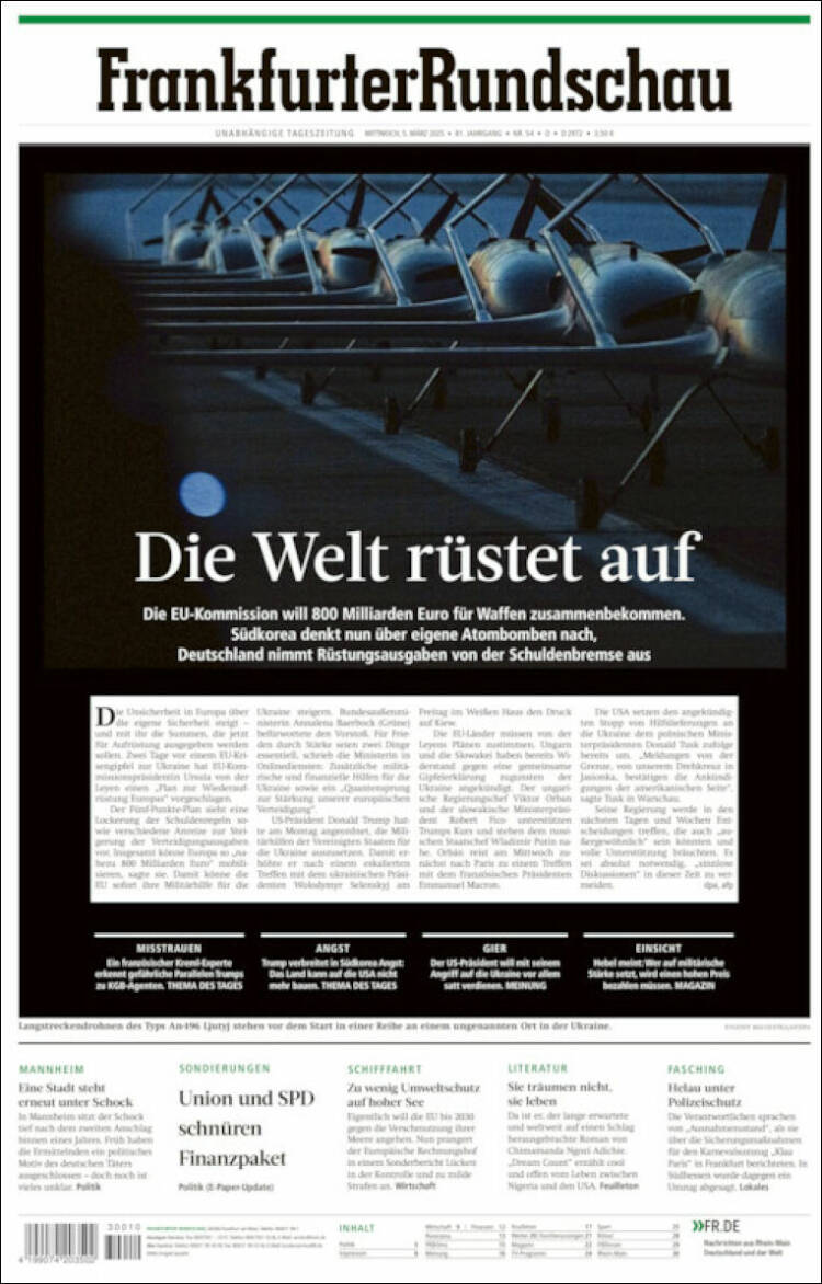 Portada de Frankfurter Rundschau (Alemania)
