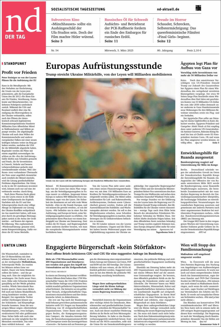 Portada de Neues Deutschland (Alemania)