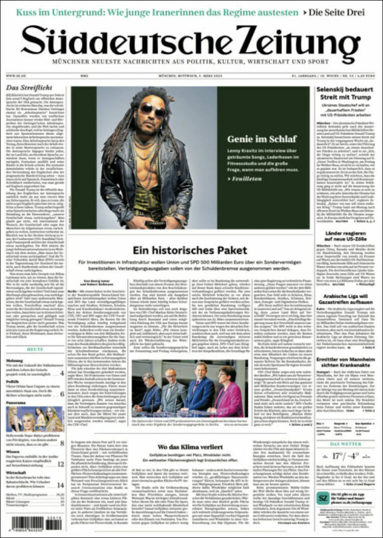 Portada de Sueddeutsche (Alemania)
