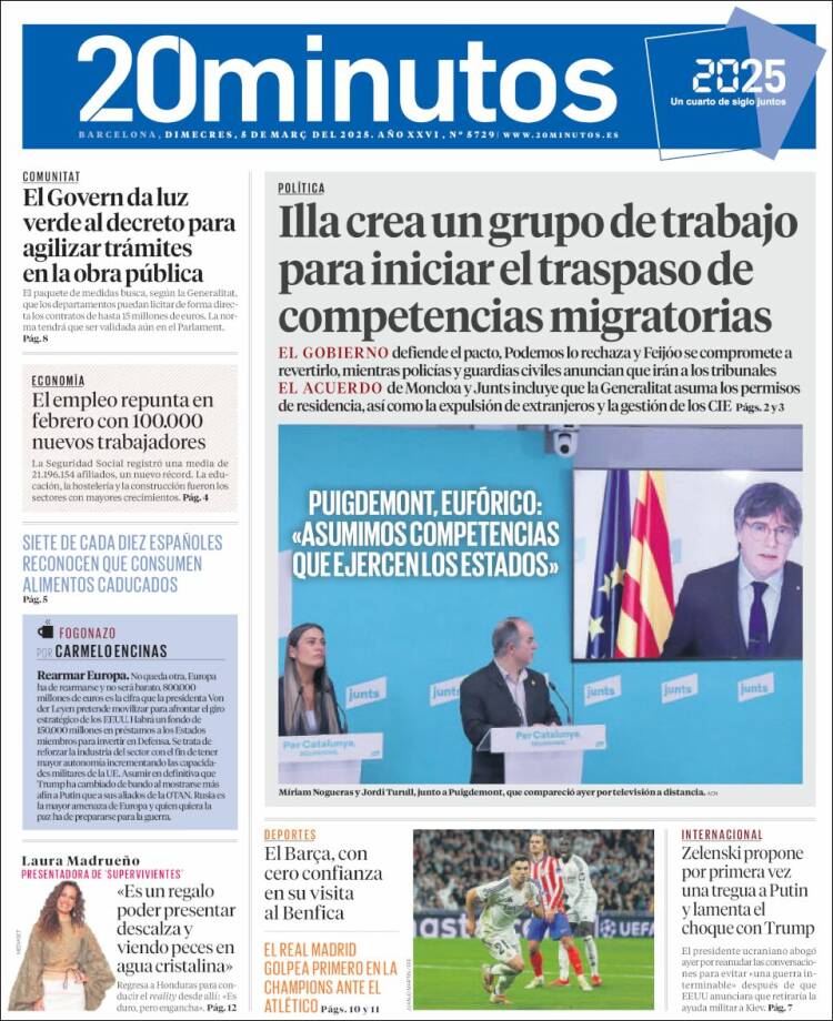 Portada de 20 Minutos - Barcelona (España)