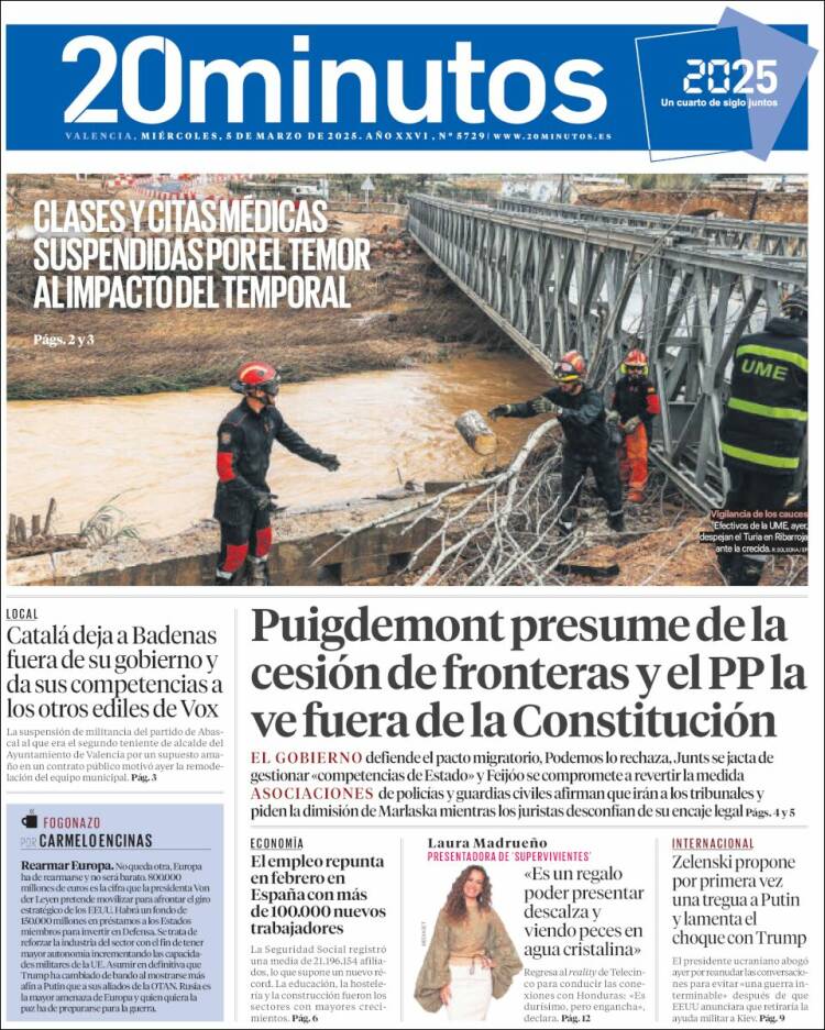 Portada de 20 Minutos - Valencia (España)