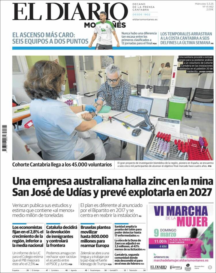 Portada de El Diario Montañés (España)