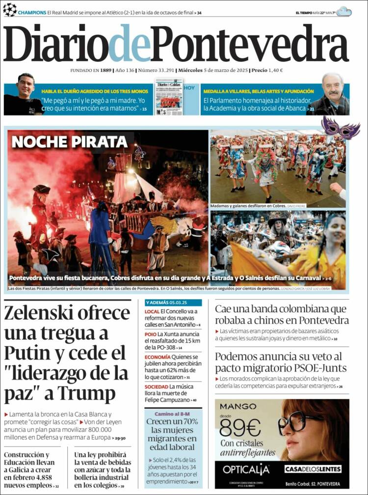 Portada de Diario de Pontevedra (España)