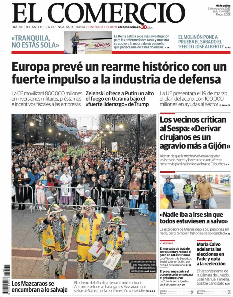 Portada de El Comercio - Gijón (España)