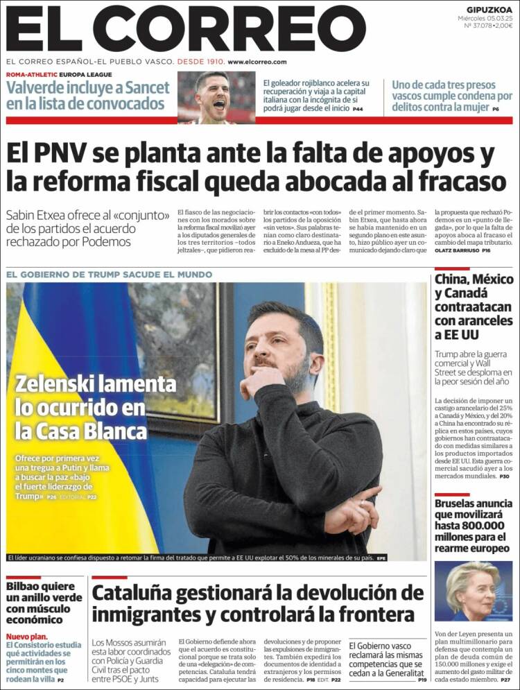 Portada de El Correo - Guipuzcoa (España)