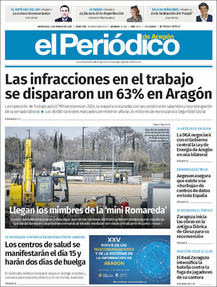 Portada de El Periódico de Aragón (España)