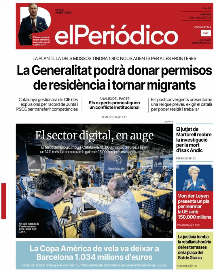 Portada de El Periódico de Catalunya (España)