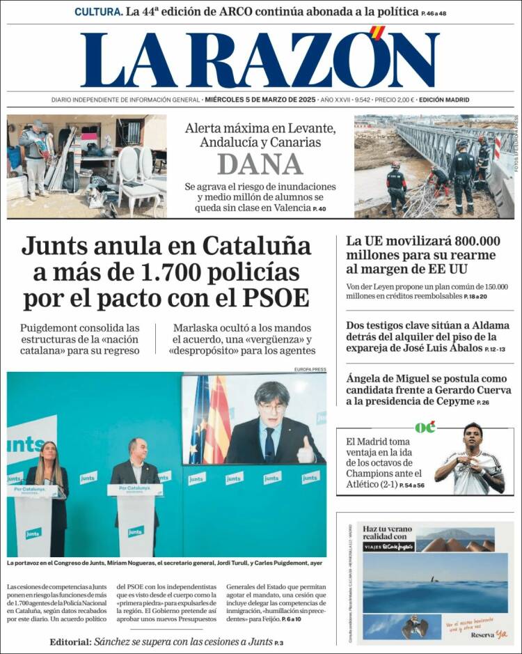 Portada de La Razón (España)