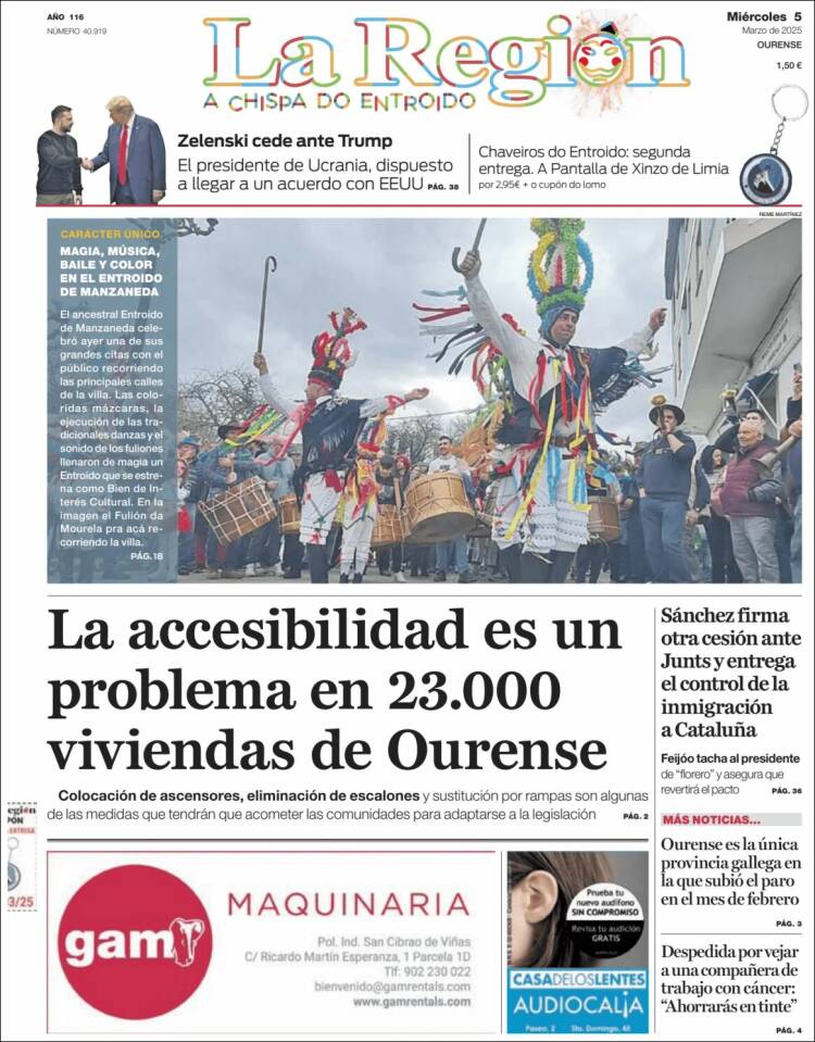 Portada de La Región de Ourense (España)