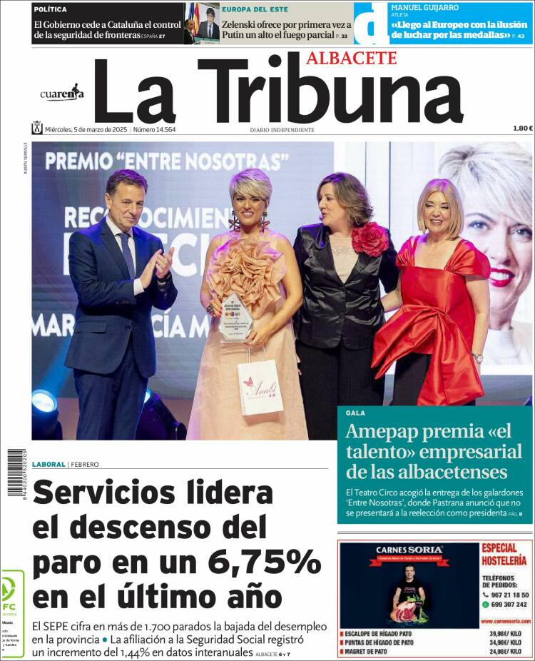 Portada de La Tribuna de Albacete (España)