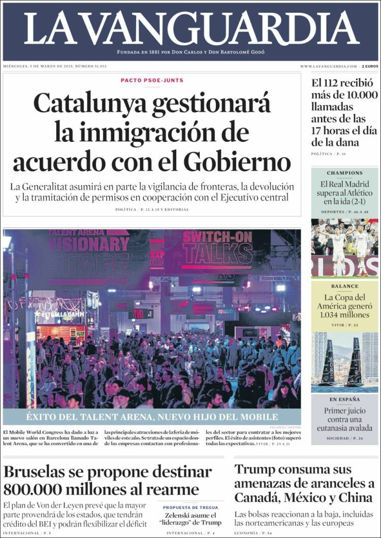 Portada de La Vanguardia (España)