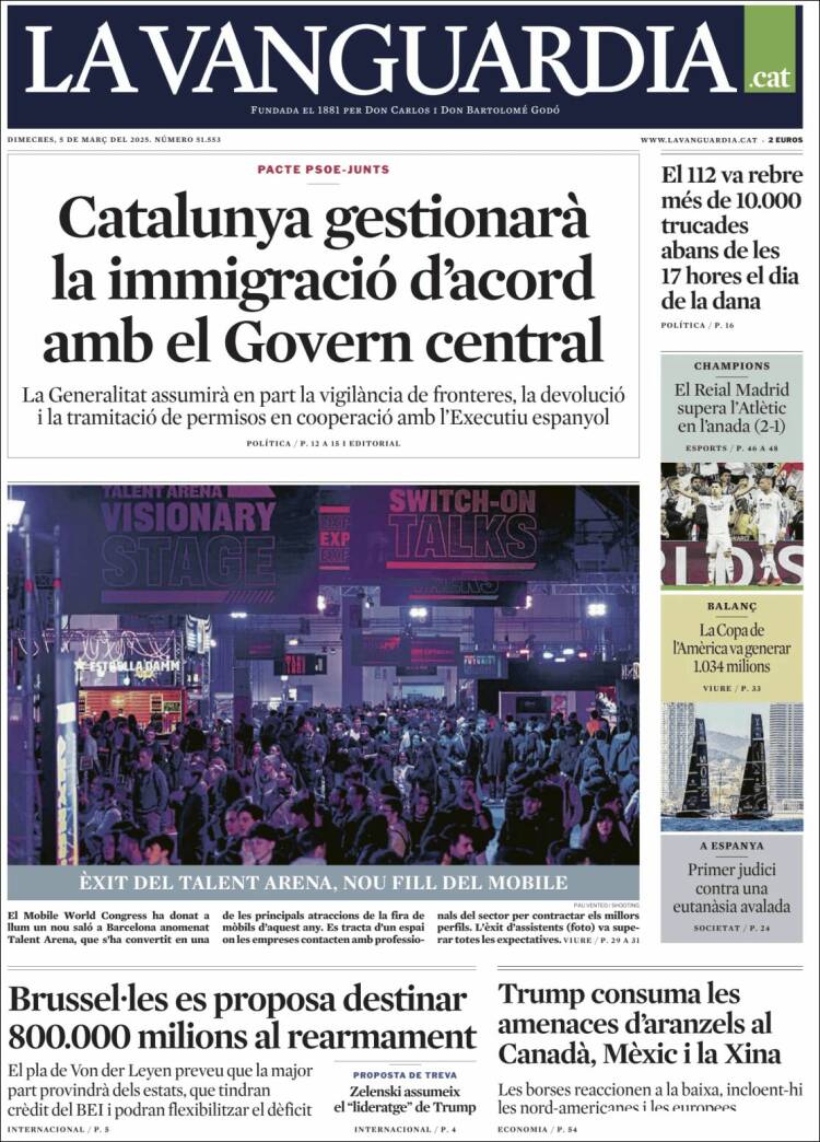 Portada de La Vanguardia (España)