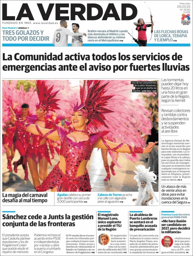 Portada de La Verdad de Murcia (España)