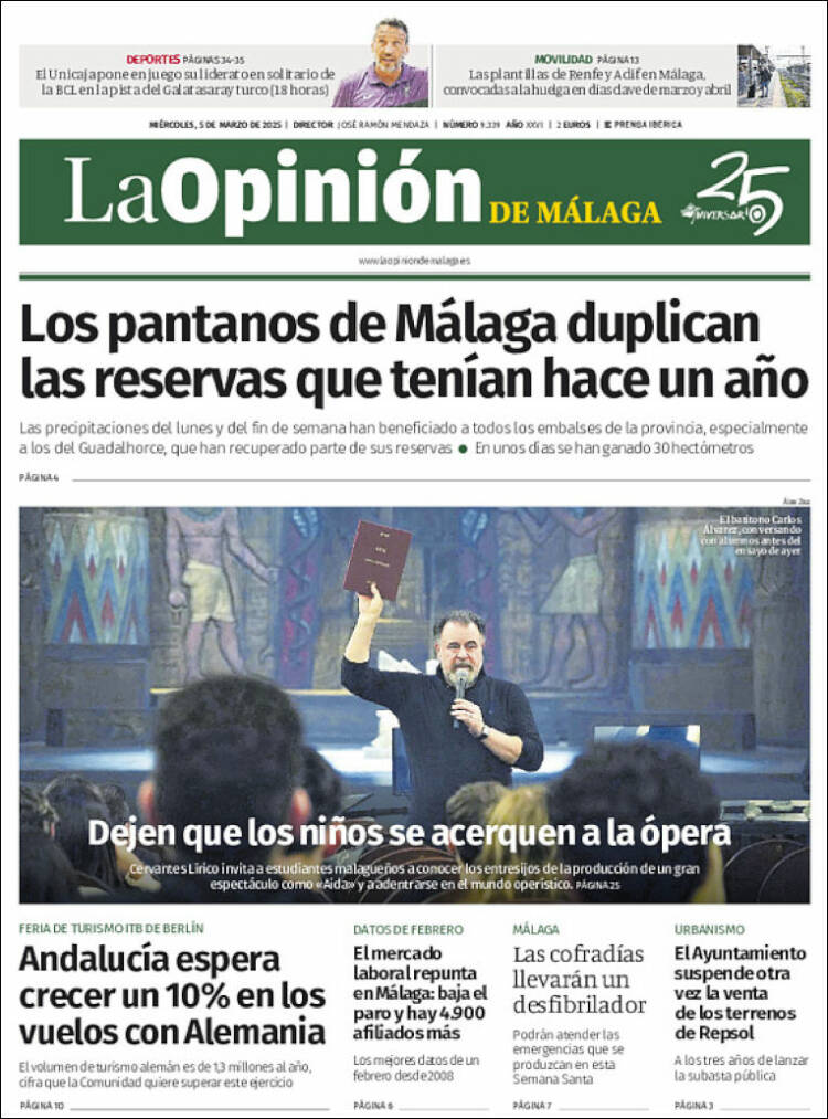 Portada de La Opinión de Málaga (España)